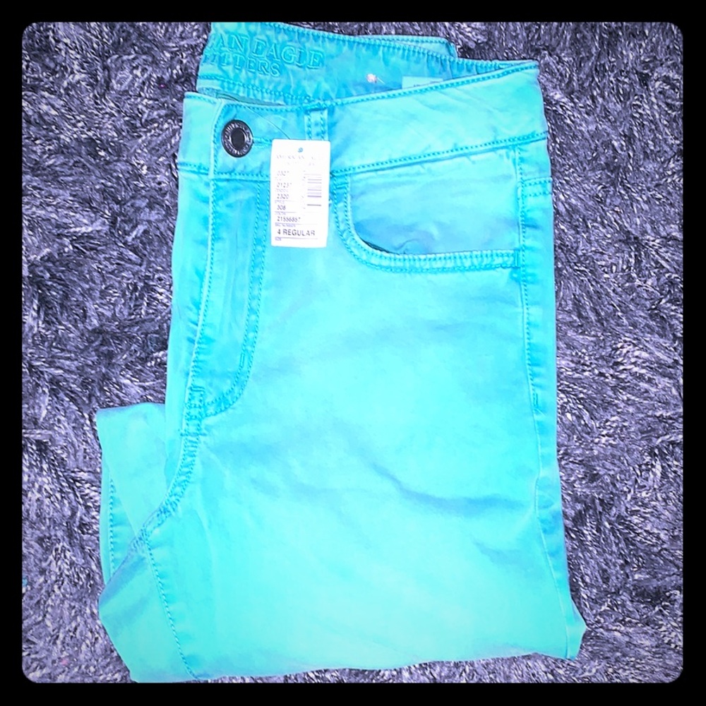 American eagle long skinny light green jeans